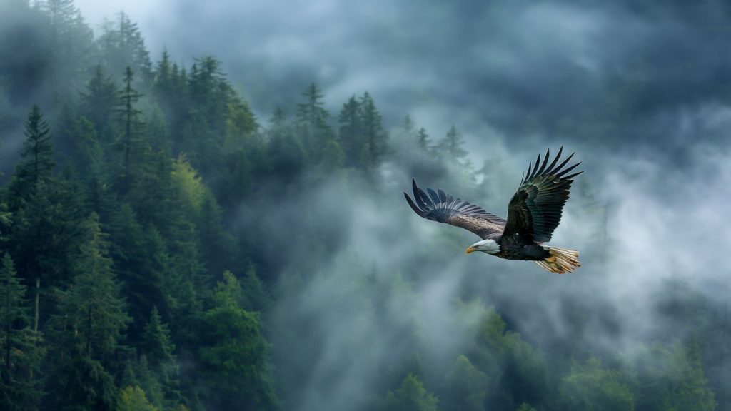 forest eagle fog landscape nature high-resolution