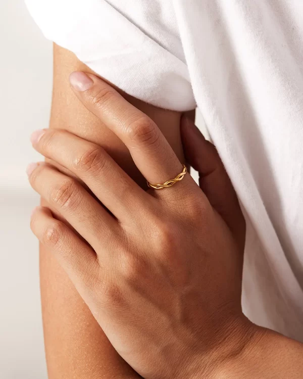 Uworld Stainless Steel 18K Gold-Plated Inlaid Shell Ring Statement Metal Texture Fashion Finger Joyería Acero Inoxidable Mujer - Image 3