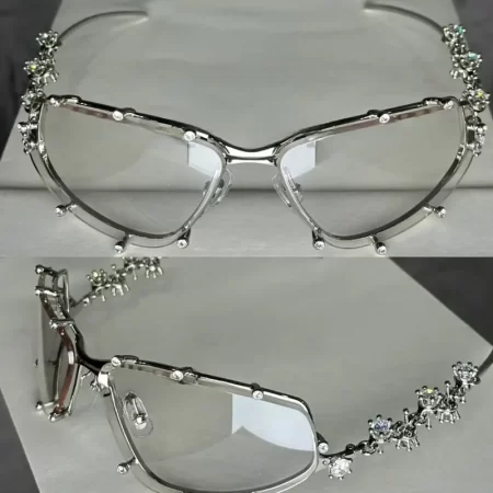 Fashion Rhinestone Glasses Women Men Oversized Cat Eye Glasses Metal Oversized Oval Shades Frame Vintage Bling Party Eyeglasses