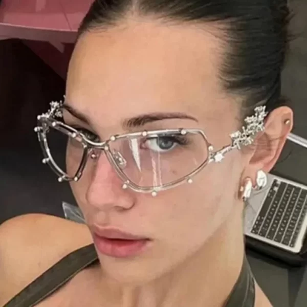 Fashion Rhinestone Glasses Women Men Oversized Cat Eye Glasses Metal Oversized Oval Shades Frame Vintage Bling Party Eyeglasses - Image 5