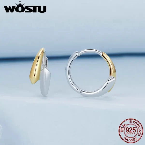 WOSTU 925 Sterling Silver Simple Two tone Hoop Earrings For Women Yellow Gold Geometry Ear Burckles Wedding Engagement Pendiente - Image 4