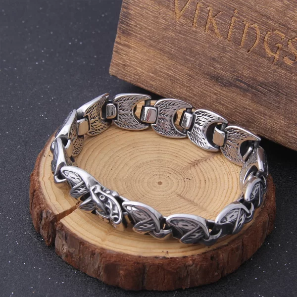 New Viking Ouroboros vintage punk bracelet for men stainless steel fashion Jewelry hippop street culture with wooden box - Image 3