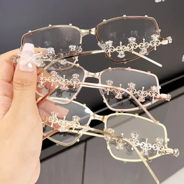 Fashion Rhinestone Glasses Women Men Oversized Cat Eye Glasses Metal Oversized Oval Shades Frame Vintage Bling Party Eyeglasses - Image 6