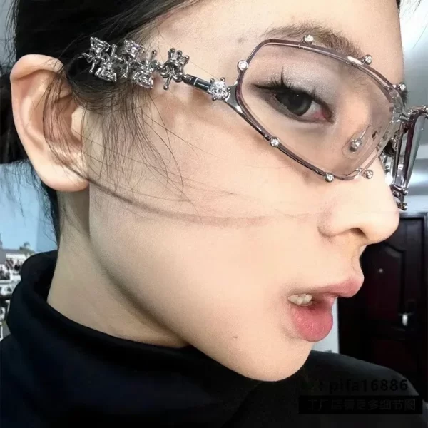 Fashion Rhinestone Glasses Women Men Oversized Cat Eye Glasses Metal Oversized Oval Shades Frame Vintage Bling Party Eyeglasses - Image 4