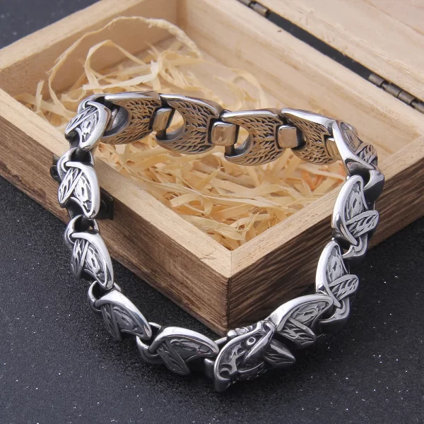 New Viking Ouroboros vintage punk bracelet for men stainless steel fashion Jewelry hippop street culture with wooden box - Image 4