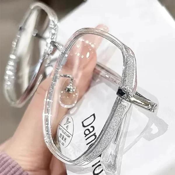 Luxury Anti Blue Light Glasses for Men Women Rhinestone Studded Oversized Square Eyeglasses Goggles Eyewear Glitter Frame - Image 4