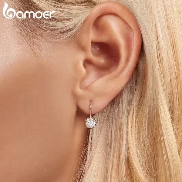 BAMOER Platinum Plated Moissanite Flower Earrings for Women, Round Cut Lab Diamond 925 Sterling Silver Hypoallergenic Earrings - Image 5
