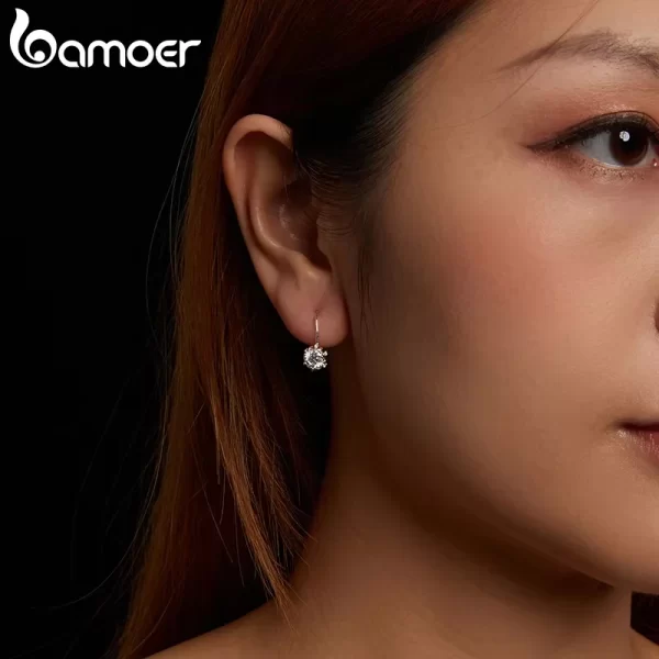 BAMOER Platinum Plated Moissanite Flower Earrings for Women, Round Cut Lab Diamond 925 Sterling Silver Hypoallergenic Earrings - Image 4