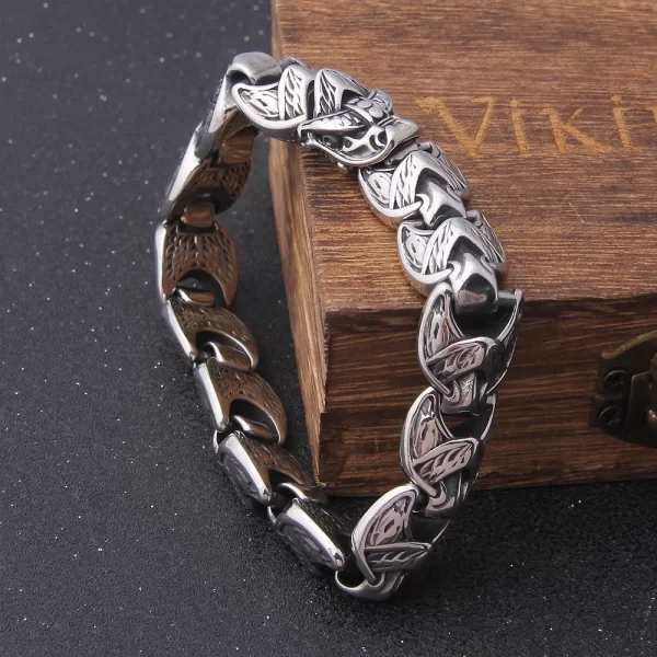 New Viking Ouroboros vintage punk bracelet for men stainless steel fashion Jewelry hippop street culture with wooden box - Image 2