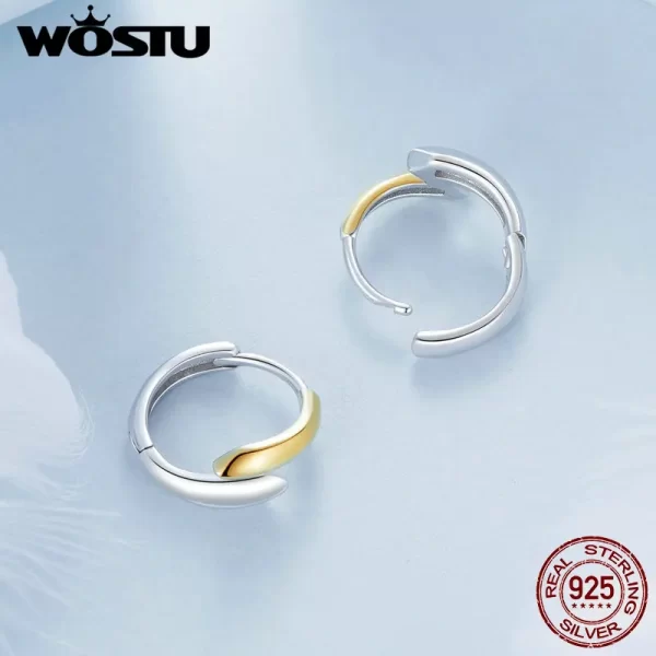 WOSTU 925 Sterling Silver Simple Two tone Hoop Earrings For Women Yellow Gold Geometry Ear Burckles Wedding Engagement Pendiente - Image 5