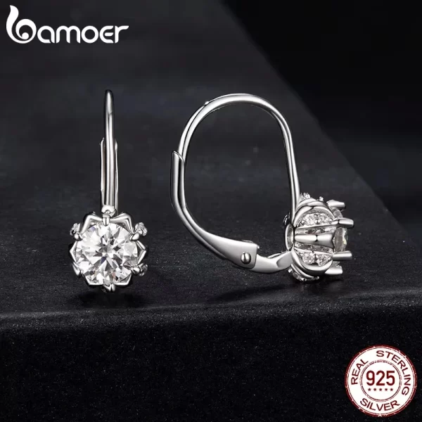 BAMOER Platinum Plated Moissanite Flower Earrings for Women, Round Cut Lab Diamond 925 Sterling Silver Hypoallergenic Earrings - Image 2