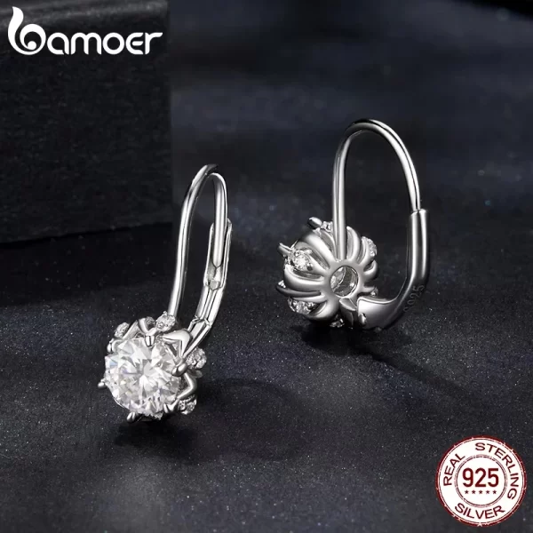 BAMOER Platinum Plated Moissanite Flower Earrings for Women, Round Cut Lab Diamond 925 Sterling Silver Hypoallergenic Earrings - Image 3