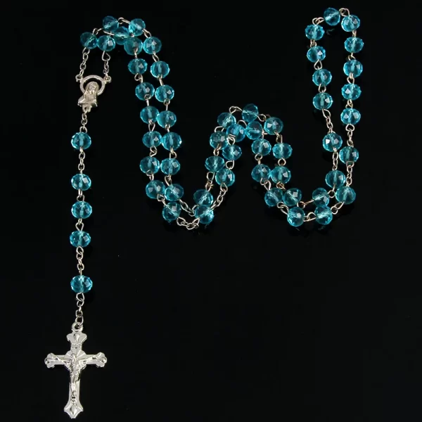 8mm pearl crystal rosary necklace, charm rosary crystal blessing necklace, Santa Maria center crystal jewelry necklace - Image 4