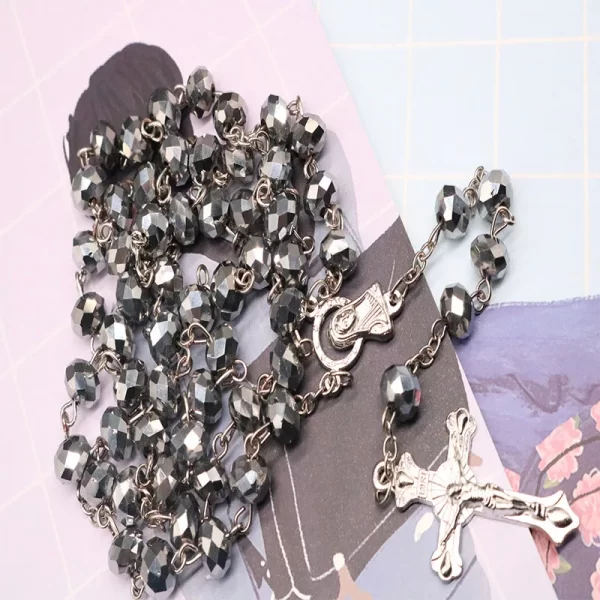 8mm pearl crystal rosary necklace, charm rosary crystal blessing necklace, Santa Maria center crystal jewelry necklace - Image 5