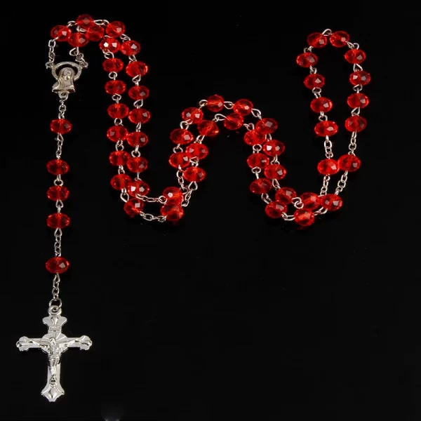 8mm pearl crystal rosary necklace, charm rosary crystal blessing necklace, Santa Maria center crystal jewelry necklace - Image 2