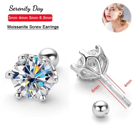 Serenity 0.5-2ct D VVS1 Moissanite Screw Earrings for Women Wedding Bridal 100% S925 Sterling Silver Earrings Anniversary Gift
