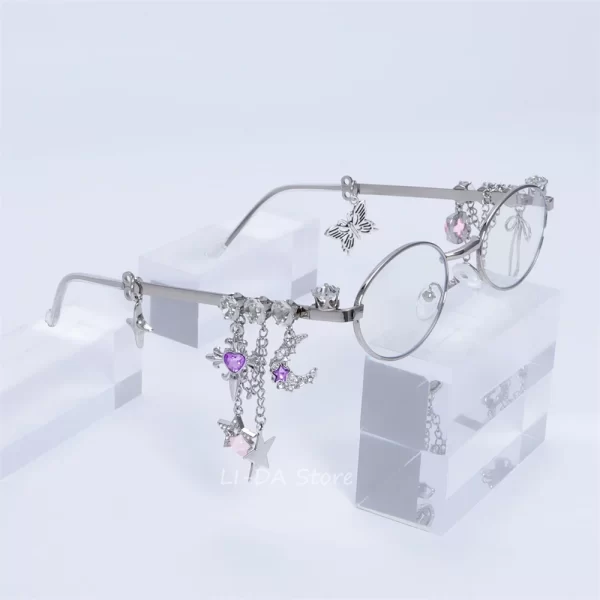 Lolita Eyeglasses Sweet Cool Spicy Girl Fashion Star Diamond Small Frame Elliptical Glasses COS Eyewear Cosplay Accessories - Image 6