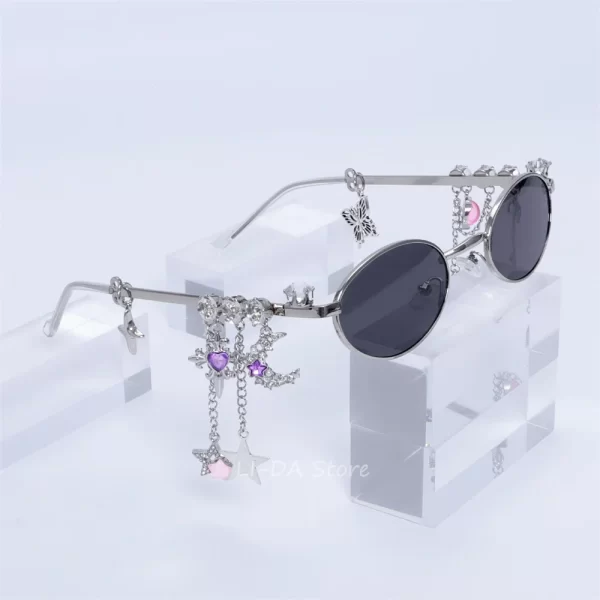 Lolita Eyeglasses Sweet Cool Spicy Girl Fashion Star Diamond Small Frame Elliptical Glasses COS Eyewear Cosplay Accessories - Image 5