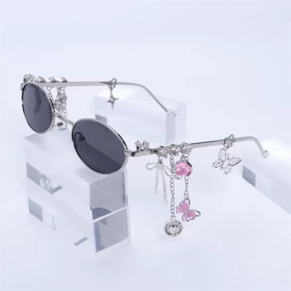 Lolita Eyeglasses Sweet Cool Spicy Girl Fashion Star Diamond Small Frame Elliptical Glasses COS Eyewear Cosplay Accessories - Image 4