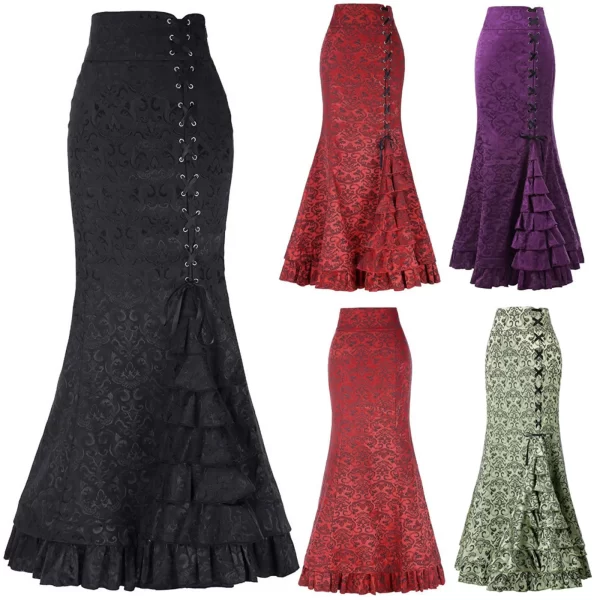 Vintage Women Trumpet Mermaid Skirt Gothic Long Steampunk Skirt Maxi Fishtail Victorian Ladies Retro Bandage Skirt Y2k Steetwear - Image 5