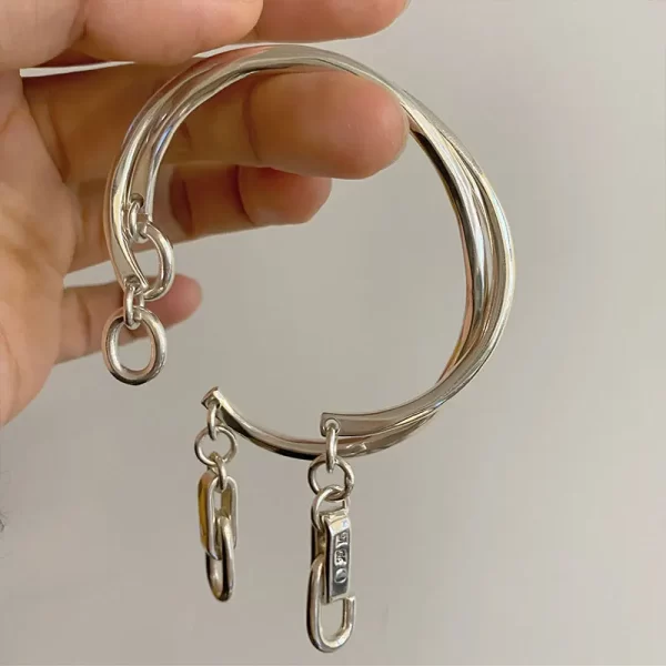 925 Sterling Silver Bracelet Bangle Vintage Open Lock Geometric Punk For Woman Girl Fashion Jewelry Gift Dropship Wholesale - Image 3