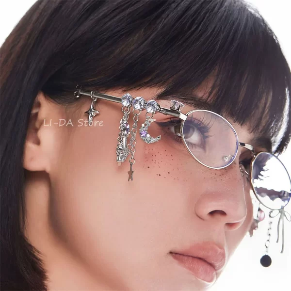 Lolita Eyeglasses Sweet Cool Spicy Girl Fashion Star Diamond Small Frame Elliptical Glasses COS Eyewear Cosplay Accessories - Image 2