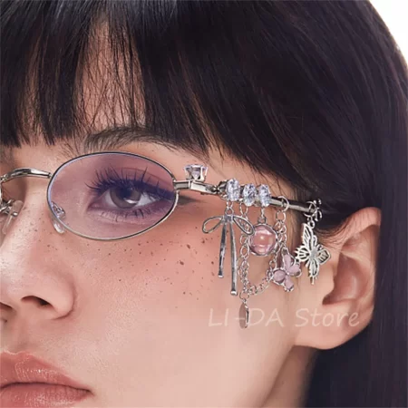 Lolita Eyeglasses Sweet Cool Spicy Girl Fashion Star Diamond Small Frame Elliptical Glasses COS Eyewear Cosplay Accessories