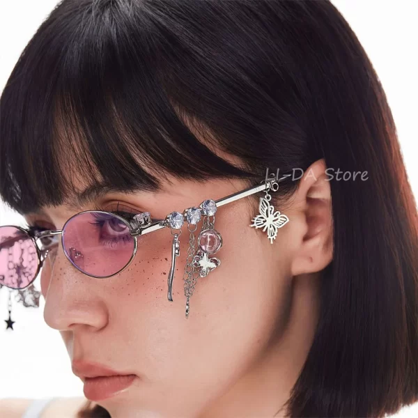 Lolita Eyeglasses Sweet Cool Spicy Girl Fashion Star Diamond Small Frame Elliptical Glasses COS Eyewear Cosplay Accessories - Image 3