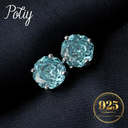 Potiy 2ct 5A Octagon Rose Cut Cubic Zirconia Paraiba Blue Solitaire Stud Earrings Gift For Her 925 Sterling Silver