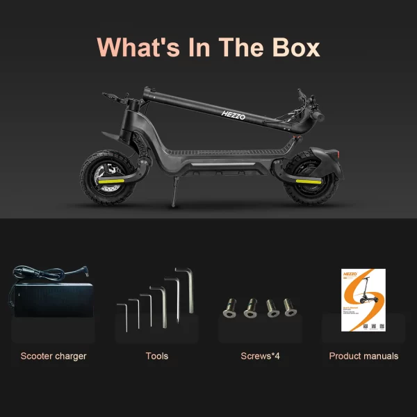 hezzo long range electric scooter, 10inch, 31 miles, 48v,1600w, dual motors, f5, 10inch, off road, lithium folding scooter, 18ah