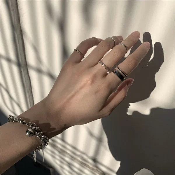 7pcs/set korea fashion mixed minimalist ring set geometric round metal gold silver color cuff open rings jewelry for women