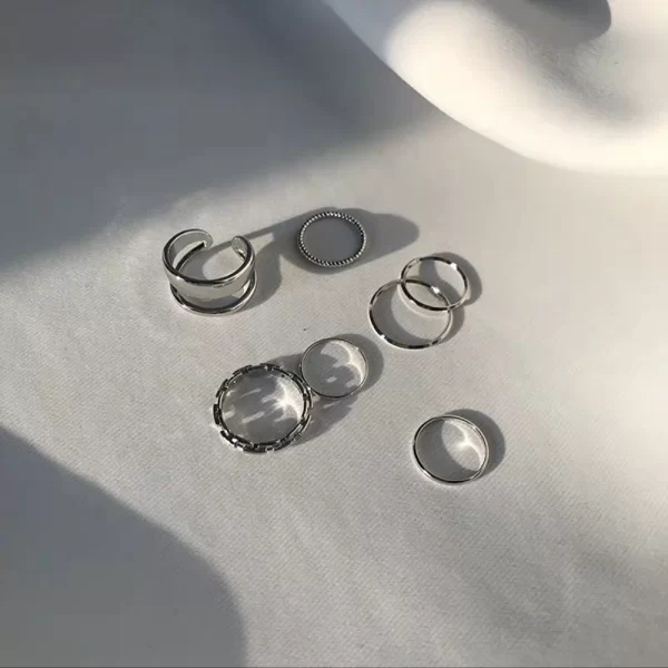 7pcs/set korea fashion mixed minimalist ring set geometric round metal gold silver color cuff open rings jewelry for women