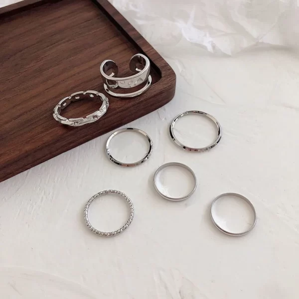 7pcs/set korea fashion mixed minimalist ring set geometric round metal gold silver color cuff open rings jewelry for women