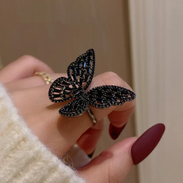 mysterious sexy black crystal butterfly rings korean fashion jewelry party gothic girl exaggerated accessories for woman gifts