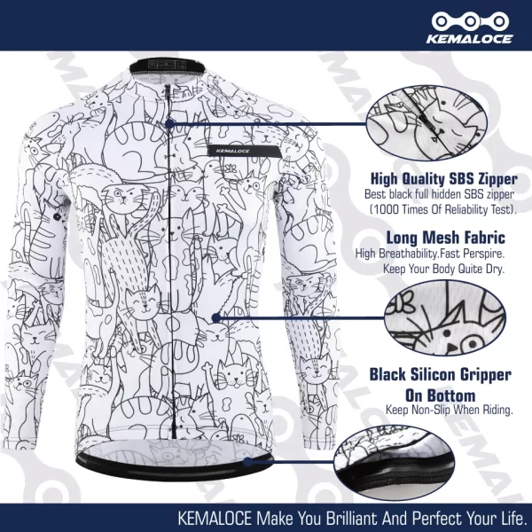 kemaloce cycling jersey long sleeves men&women white&black cartoon 2024 bicycle jersey team summer premium anti uv cycle clothes
