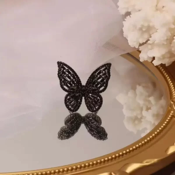 mysterious sexy black crystal butterfly rings korean fashion jewelry party gothic girl exaggerated accessories for woman gifts