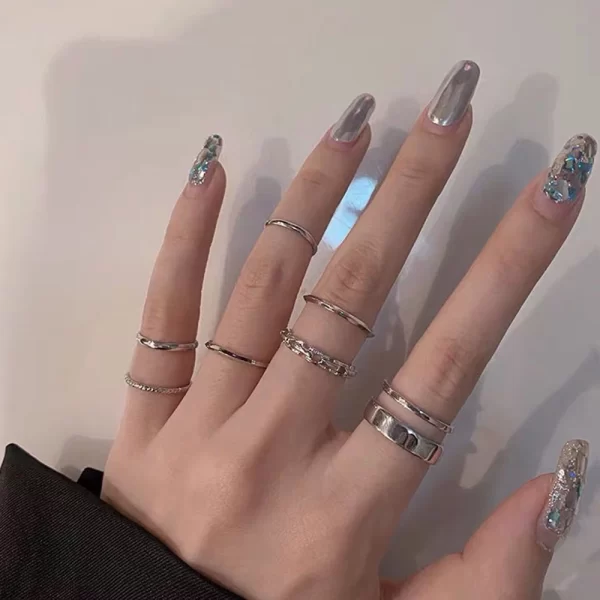 7pcs/set korea fashion mixed minimalist ring set geometric round metal gold silver color cuff open rings jewelry for women