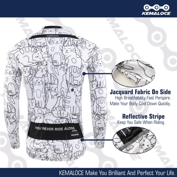 kemaloce cycling jersey long sleeves men&women white&black cartoon 2024 bicycle jersey team summer premium anti uv cycle clothes