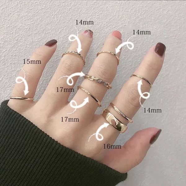 7pcs/set korea fashion mixed minimalist ring set geometric round metal gold silver color cuff open rings jewelry for women