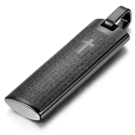 new personality 316l stainless steel mens womens spanish lord's prayer cross pendant necklace black color colgantes hombre