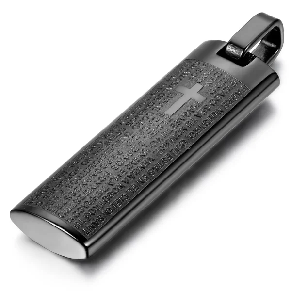new personality 316l stainless steel mens womens spanish lord's prayer cross pendant necklace black color colgantes hombre