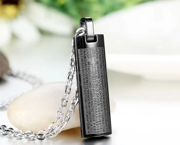 new personality 316l stainless steel mens womens spanish lord's prayer cross pendant necklace black color colgantes hombre