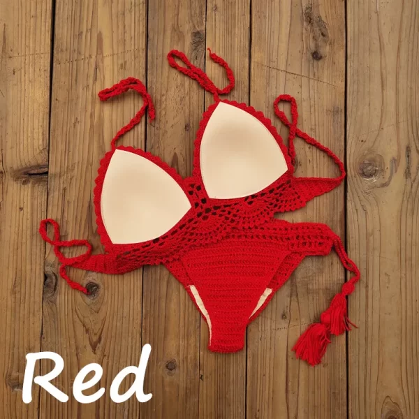 10 color hand crochet women swimwear sexy crop top push up bikini set beach swimsuit suit tassel swim shorts