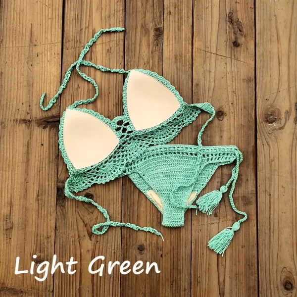 10 color hand crochet women swimwear sexy crop top push up bikini set beach swimsuit suit tassel swim shorts
