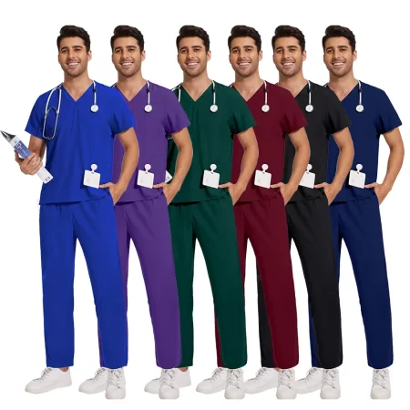 unisex v neck scrubs top solid color quick dry lightweight dental clinic uniform hand wash surgical workwear basic tee shirt