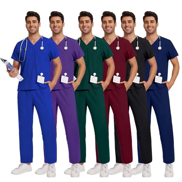 unisex v neck scrubs top solid color quick dry lightweight dental clinic uniform hand wash surgical workwear basic tee shirt