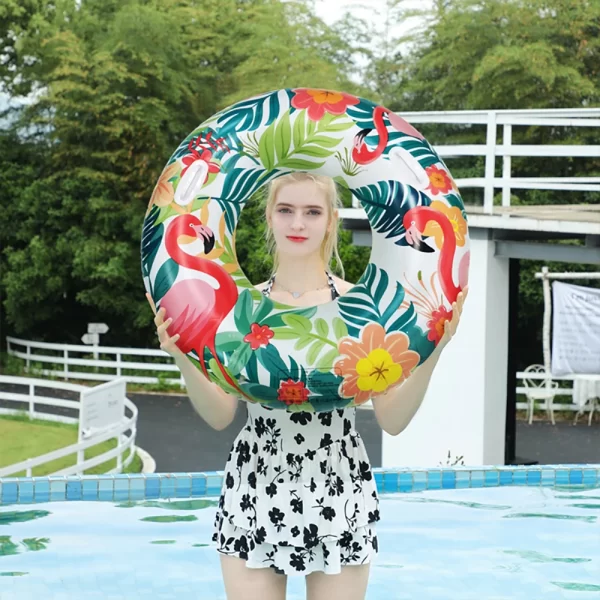 1 pc flamingo print swimming hoop underarm hoop inflatable floating hoop pvc thickened swimming hoop, suitable for pool beach