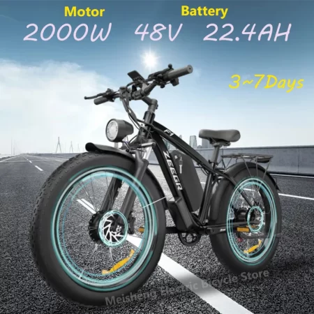 ebike electric bike zeegr f1 2000w 48v 22.4ah full suspension power bicycle bike 26inch fat tire hidden dual battery snow beach