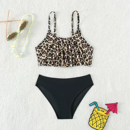 5 14years childrens swimsuit for teenager girls leopard bikini sets split two piece summer girl swimwear