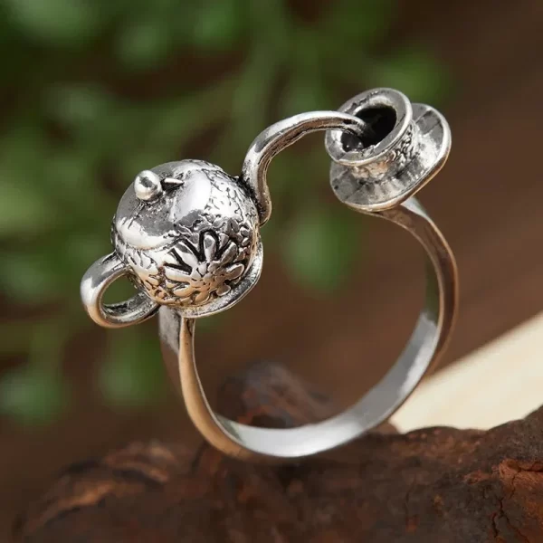 personalised creative teapot men's & women's tea cup ring fashion novelty teapot pouring ring holiday party jewelry accessories